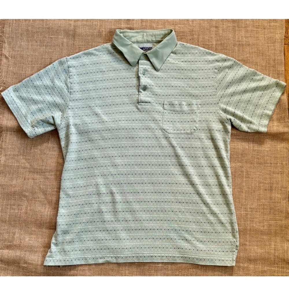 Vintage Windham Pointe Light Sage Green Patterned Polo Shirt Size Large Grandpa